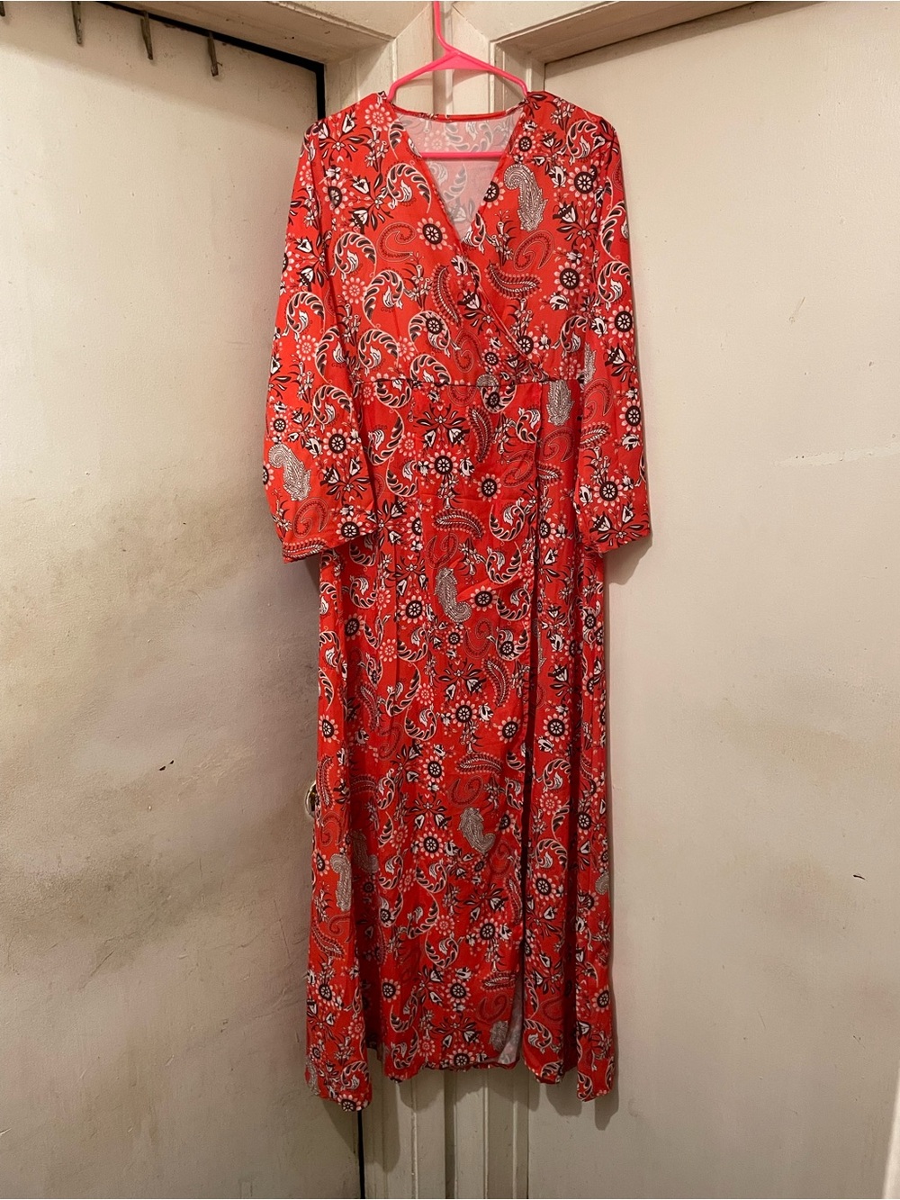 Women’s Paisley V-Neck Long Sleeve Maxi Dress Size L Regular